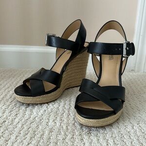 Michael Kors Black Leather Wedge Sandal Size 6.5